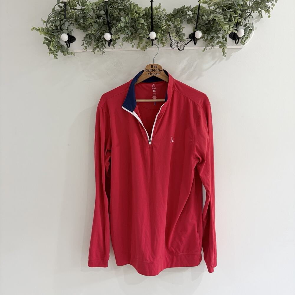 Rhoback Red Mens Quarter Zip Pullover With A Navy Blue Inner Collar M I 5789